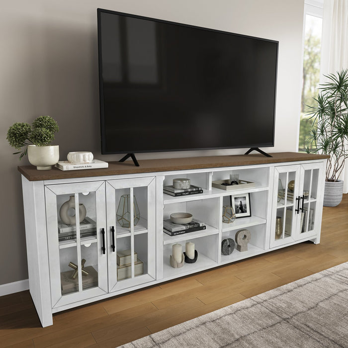 Wilder 68\" Modern TV Stand with Storage and Cable Management for TVs up to 100\" – Brown and White