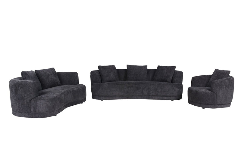 Moon 78\" Fabric Curved Loveseat with Accent Pillows - Wooly Raven Black 