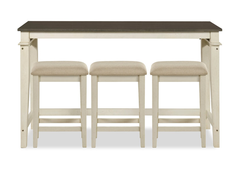 Nyles 60\" Contemporary Console Table with 3 Counter-Height Stools and USB Ports- Buttermilk
