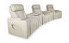 Zen 5-Piece Apricot Faux Leather Power Reclining Massage Home Theatre Sectional with Refrigerator Console