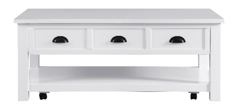 Centennial 48\" Modern Lift Top Coffee Table with Storage, Shelf & Casters - White