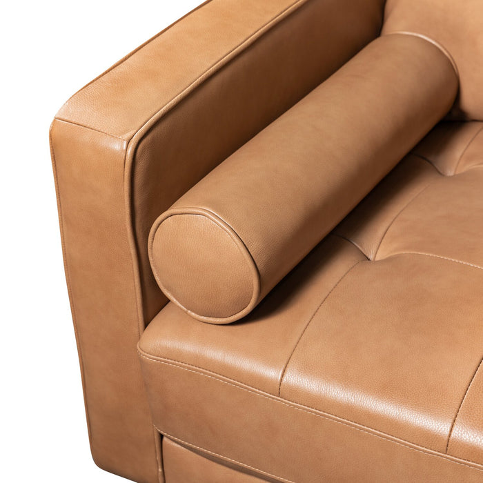 Edge 70\" Genuine Leather Loveseat with Wood Legs and Removable Back Cushions - Brown