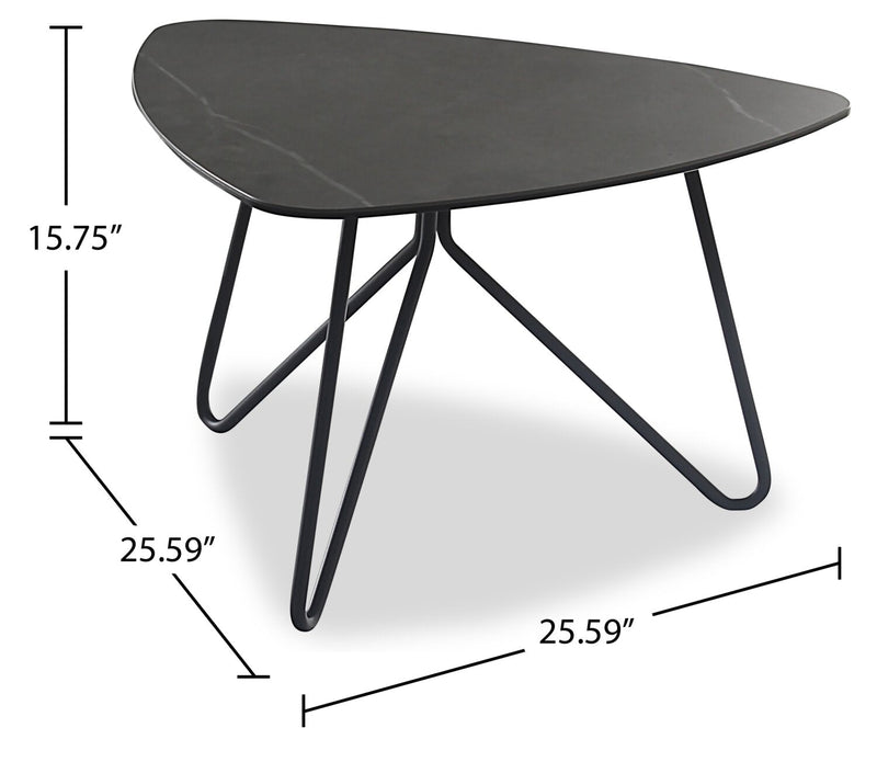 Hamilton 29.72\" Modern Triangular End Table - Grey Marble Look Top with Black Metal Legs