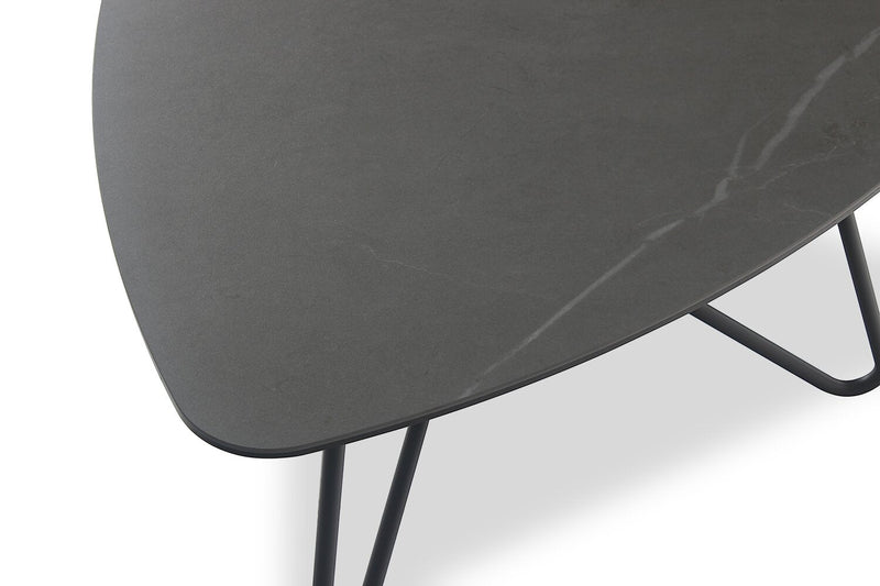 Hamilton 22\" Modern Triangular 3-Pack Nesting Tables - Grey Marble Look Top with Black Metal Legs