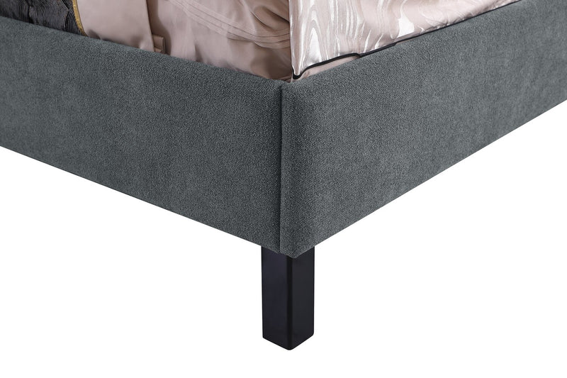 Amos Charcoal Upholstered Platform Bed with Channel Headboard - Queen