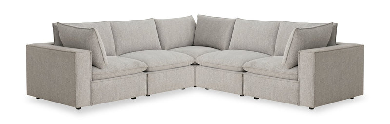 Fusion Modular 5-Piece Silver Grey Chenille Fabric Sectional with Removable Feather Down Back Cushions