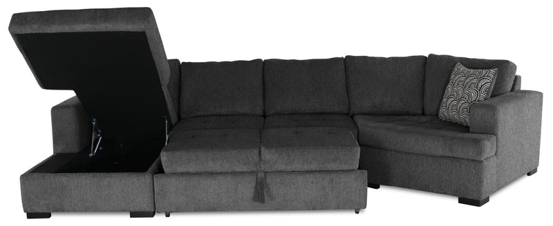Legend 3-Piece Right-Facing Chenille Cuddler Sleeper Sectional with Chaise - Pepper 