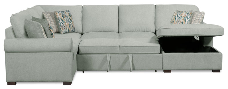 Scott Living Haven 3-Piece Right-Facing Chenille Fabric Sleeper Sectional with Storage Chaise - Seafoam Blue 