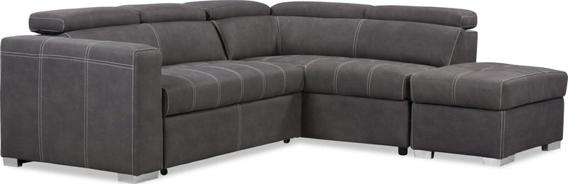 Drake 3-Piece Right-Facing Faux Suede Fabric Sleeper Sectional with Storage Ottoman - Cement Grey 