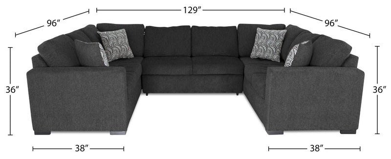 Legend 3-Piece Chenille Sleeper Sectional Sofa - Pepper