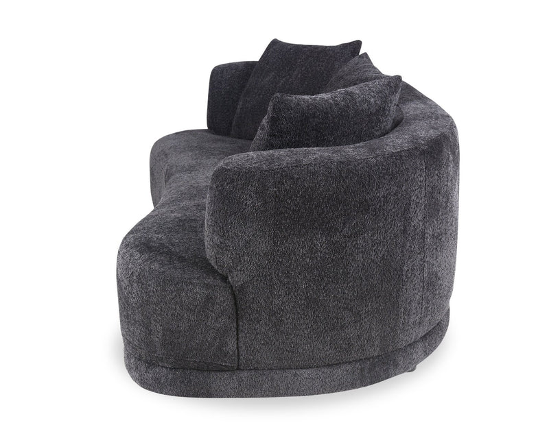 Primo Moon 91\" Wooly Raven Black Fabric Curved Sofa with Accent Pillows