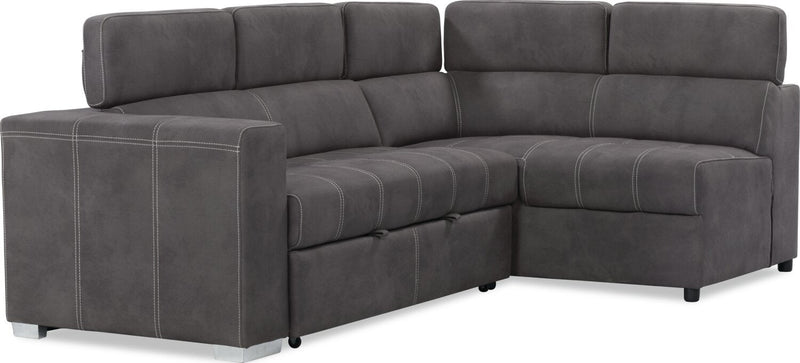 Drake 3-Piece Right-Facing Faux Suede Fabric Sleeper Sectional with Storage Ottoman - Cement Grey 