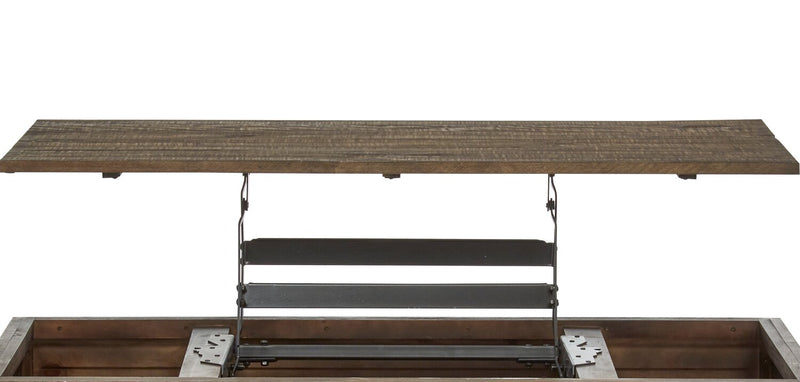 Elm 48” Rustic Pine Lift Top Coffee Table with Storage and Casters - Brown