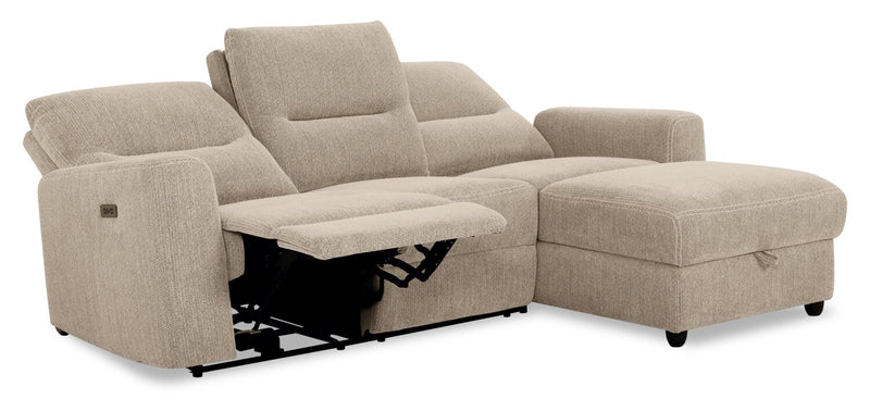 Meadow 2-Piece Right-Facing Taupe Chenille Fabric Power Reclining Sectional with Storage Chaise