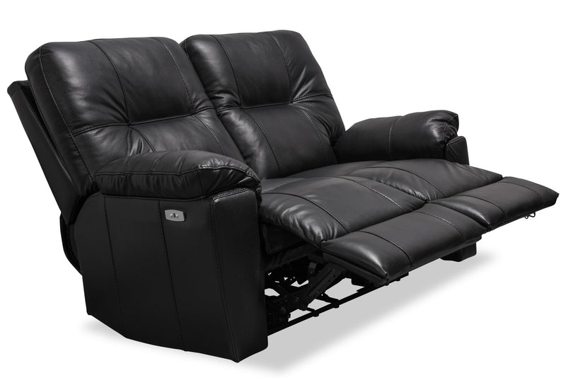 Canadian Made Dawson 64\" Genuine Leather Power Reclining Loveseat with USB Port and Accent Pillows – Black