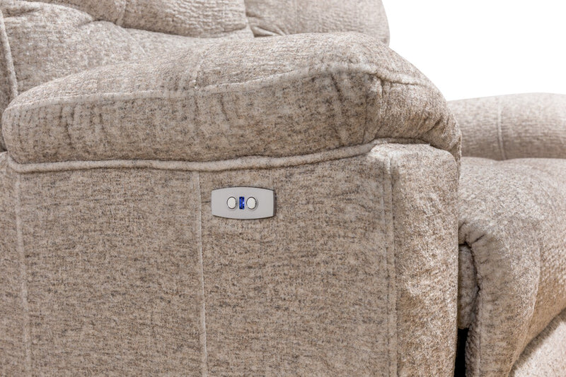Made in Canada Dawson 64\" Fabric Power Reclining Loveseat with USB Port and Accent Pillows - Beige 