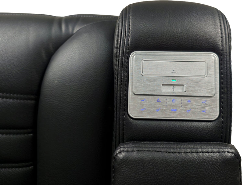 Zen 3-Piece Black Faux Leather Power Reclining Massage Sectional with Refrigerator and Drop-Down Console