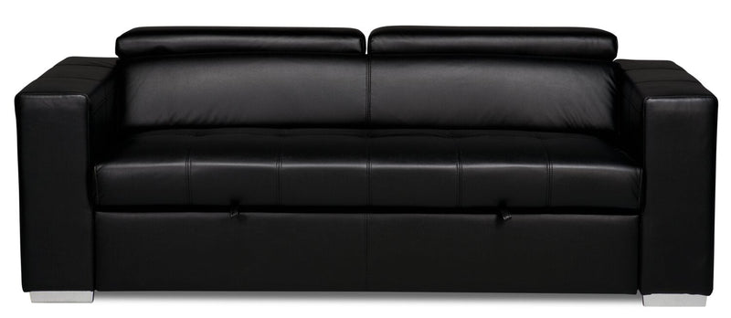 Drake 87\" Leather-Look Fabric Sleeper Sofa with Pull Out Sleeper, Flip-Up Headrests and Button Tufting - Black 
