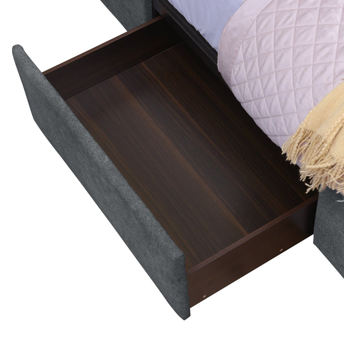 Amos Charcoal Upholstered Storage Bed Base - King