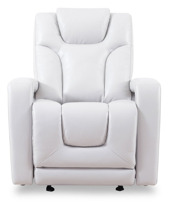 Kenzo 35\" Fog Grey Faux Leather Power Reclining Chair with Power Headrest, Footrest and USB Port