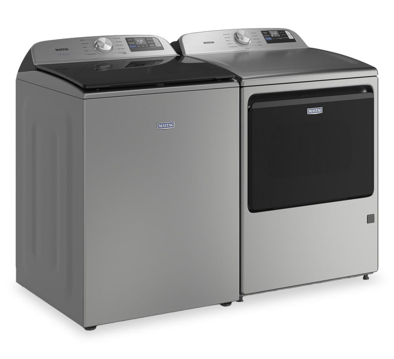 Maytag 6.0 Cu. Ft. Smart Top-Load Washer and 7.4 Cu. Ft. Front Load Electric Dryer - Radiant Silver