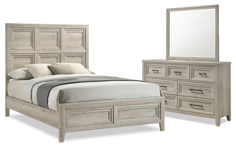 Lara 5pc Bedroom Set with Bed, Dresser & Mirror, Antique Grey - Queen Size 