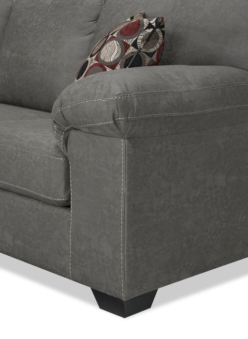 Made in Canada Morty 2-Piece Left-Facing Leather-Look Fabric Sectional with Accent Pillows - Grey 