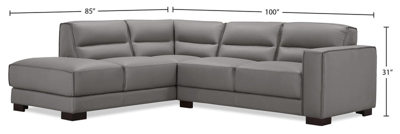 Citadel 2-Piece Left-Facing Top-Grain Genuine Leather Sectional with Rubberwood Legs - Grey