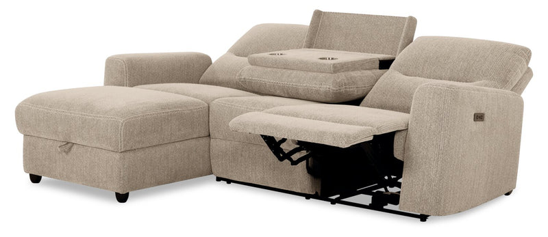 Meadow 2-Piece Left-Facing Taupe Chenille Fabric Power Reclining Sectional with Storage Chaise