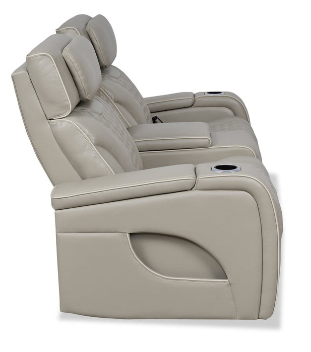 Elite Genuine Leather Power Reclining Loveseat with Massage Function and Power Headrests - Grey  