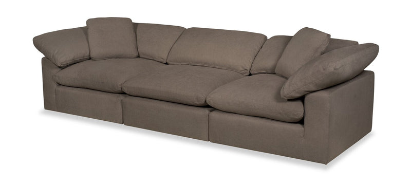 Eclipse Modular 124\" Linen-Look Fabric Sofa with Reversible Feather Down Cushions - Slate Brown 