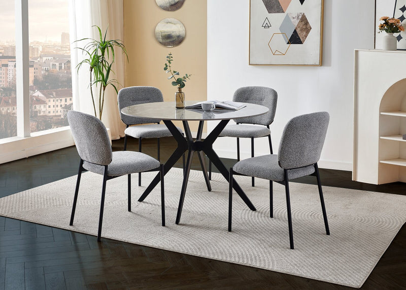 Luka Dining Table with Sintered Stone Top, Metal Base - 43.5\"W Round – White