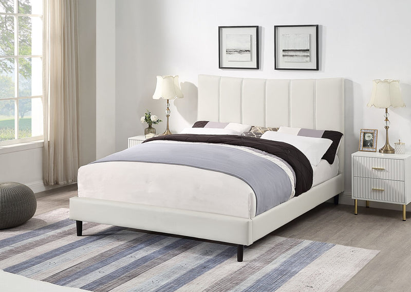 Paseo Platform Bed in Taupe Vegan-Leather Fabric - Queen Size