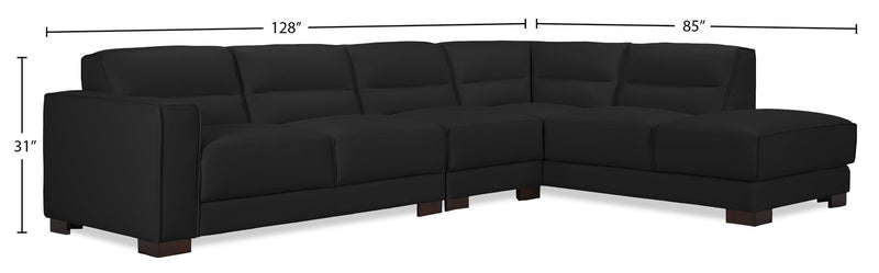 Citadel 3-Piece Right-Facing Top-Grain Genuine Leather Sectional with Rubberwood Legs - Black