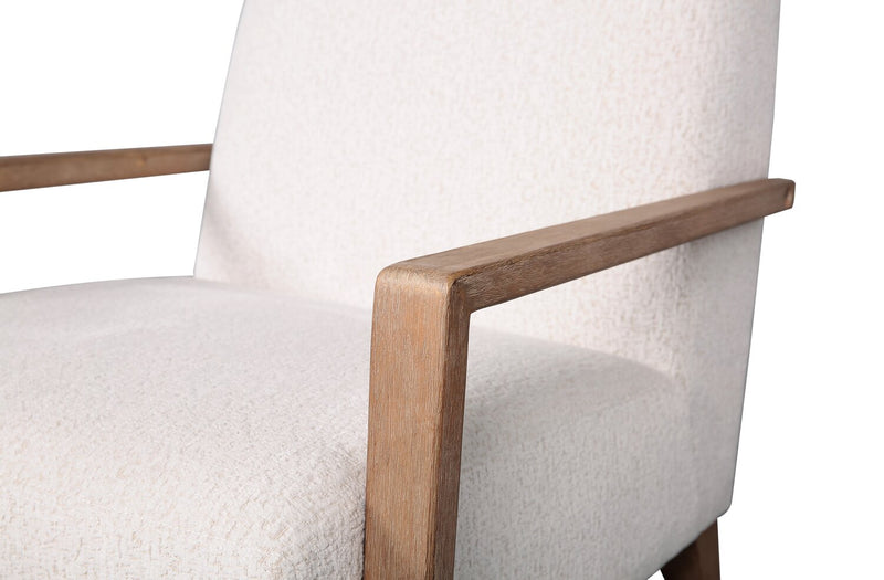 Adley 28\" Alabaster White Chenille Fabric Accent Chair with Wood Armrests and Legs