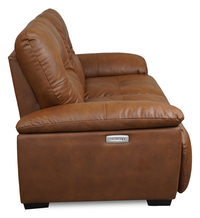 Bello 67\" Leather-Look Fabric Power Reclining Loveseat with Power Headrest- Brown