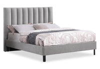 Amos Upholstered Headboard in Grey Fabric, Channelled - Full Size 