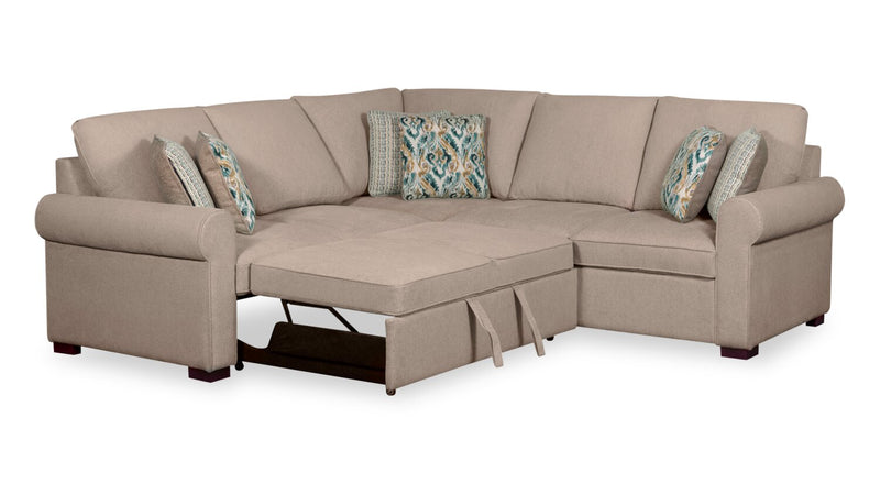 Scott Living Haven 3-Piece Left-Facing Taupe Chenille Fabric Sleeper Sectional