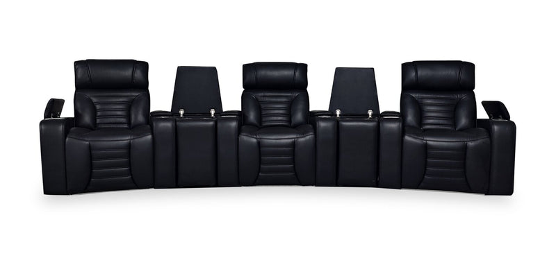 Zen 5-Piece Black Faux Leather Power Reclining Massage Home Theatre Sectional with Refrigerator Console