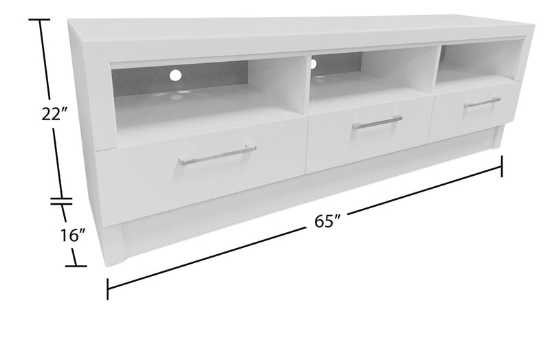 Rio 65\" Modern TV Stand with Storage and Cable Management for TVs up to 75\"- White
