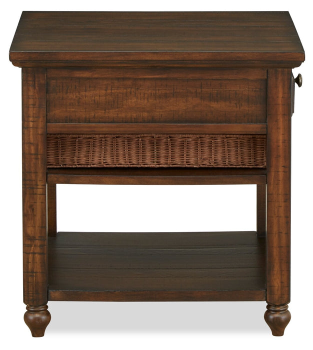 Cottage Lane 22\" Rustic End Table with Storage and Shelf - Dark Brown Wood