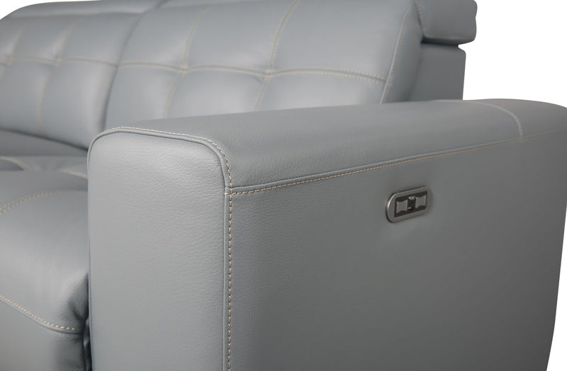 Geneva 3-Piece Pool Blue Genuine Leather Power Reclining Sectional with Power Headrests and USB Port