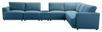 Voyage Modular 7-Piece Fabric Sectional with Console and Removable Back Cushions – Blue 