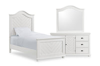 Ella 5pc Bedroom Set with Panel Bed, Dresser & Mirror, White - Twin Size