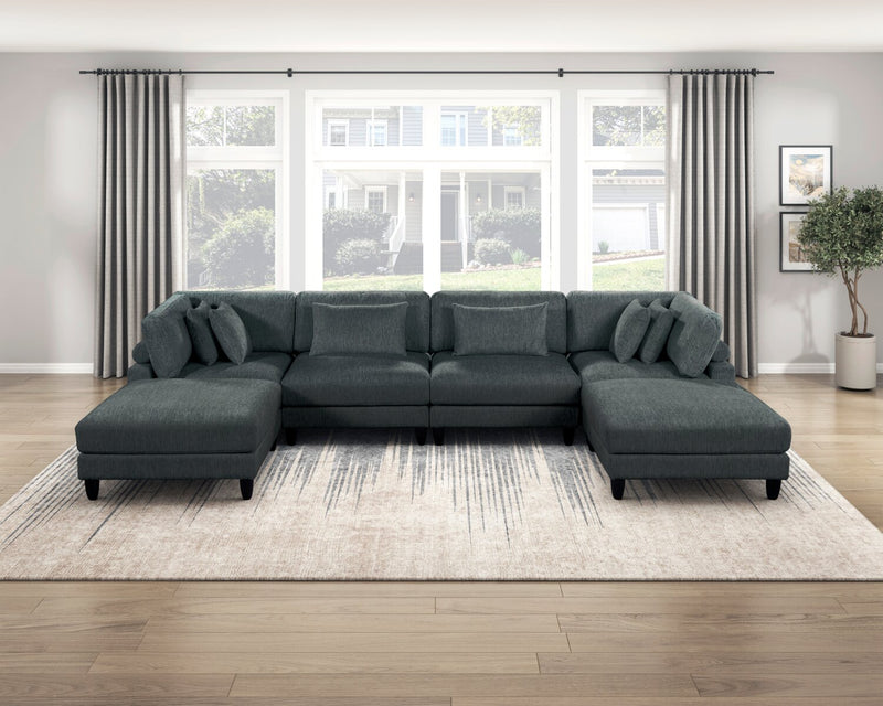 Lounge 6-Piece Chenille Armless Modular Sectional – Grey