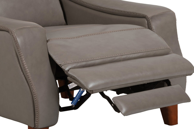 Natalie 32.5\" Grey Top-Grain Genuine Leather Pushback Reclining Chair with Wood Legs