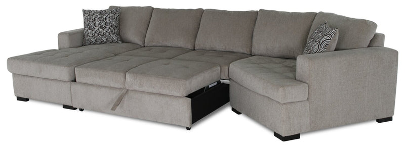 Legend 3-Piece Right-Facing Chenille Cuddler Sleeper Sectional with Chaise - Platinum 