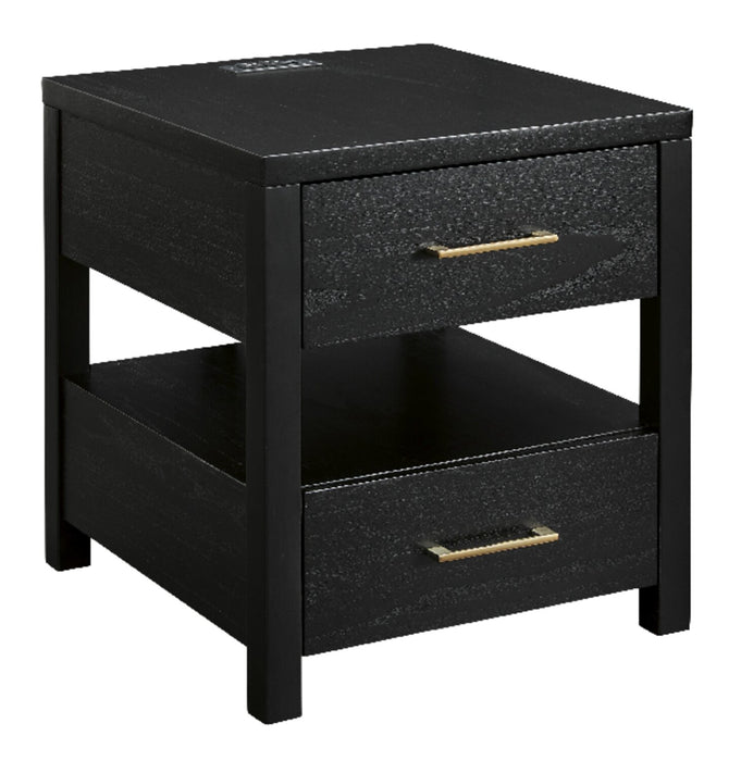 Julian 22” Contemporary End Table with Storage and USB Ports - Black
