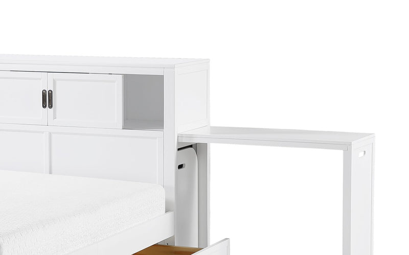 Quinn Full Bookcase Bed with Desk - White