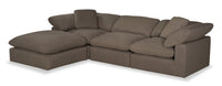 Eclipse Modular 4-Piece Linen-Look Fabric Sectional with Ottoman and Reversible Feather Down Cushions - Slate Grey 